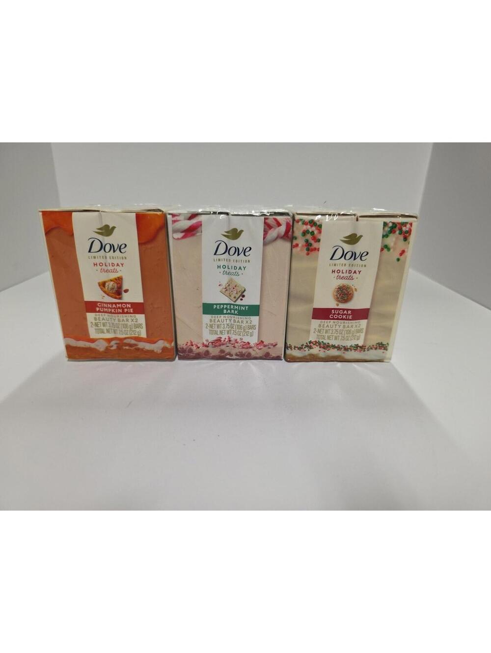 Dove Holiday Treats BAR SOAP Set of 3 - Pumpkin Pie Peppermint Bark Sugar Cookie
